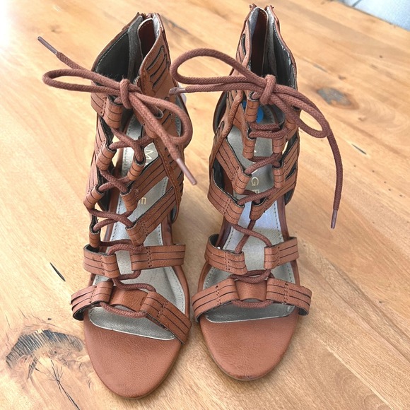 Rampage Shoes - Rampage Womens Gladiator Wedge Sandals Cognac Brown Lace Strappy Shoes NEW 6.5
